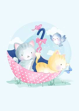 Cute cats Inside Umbrella