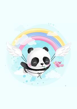 Cute Panda Flying In Sky