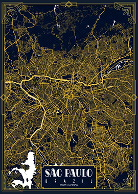 Sao Paulo City Map Gold