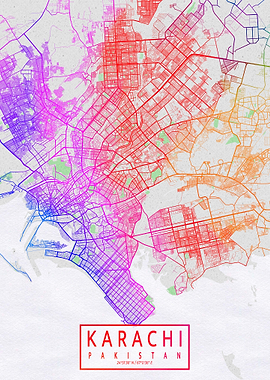 Karachi City Map Colorful