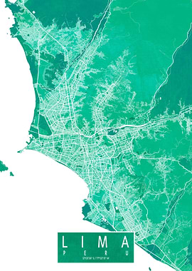 Lima City Map Watercolor