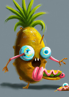 Pineapple eating a hotdog