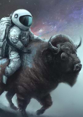 Astronaut and bison
