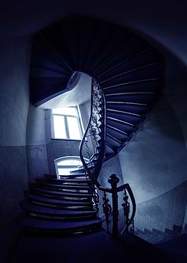 Blue spiral staircase