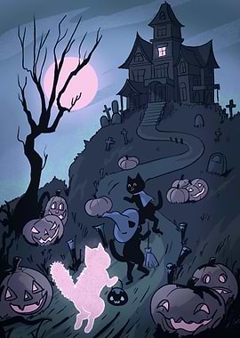 Halloween Pumpkin and Cats