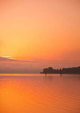 Orange sunrise,lake,travel