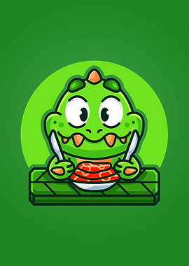 Baby dino eating food