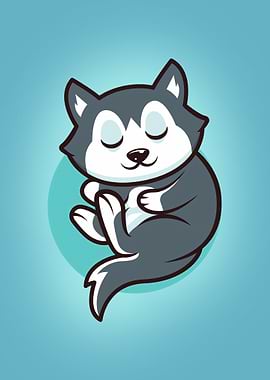 Cute baby husky sleeping