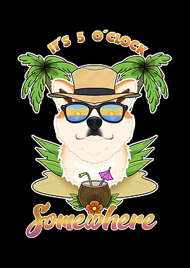 Akita Inu Drinking Beach