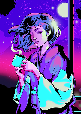 Retro Coffee Kimono Girl