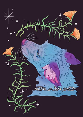 Blue dog with flowers