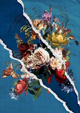 Torn photo of flowers