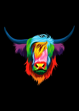 Highland Cow Head Colorful