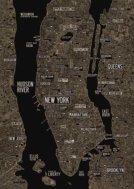 New York map black gold