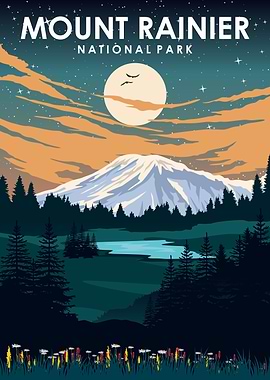 Mount Rainier Travel Art