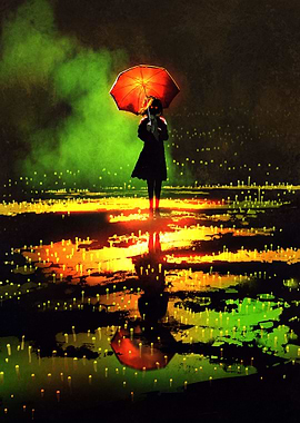 Lady with red umbrella