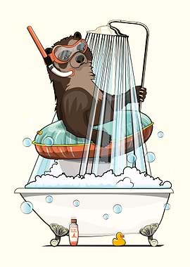 Spectacled bear in bath
