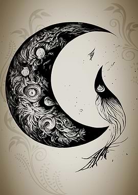 Black White Moon Drawing