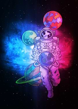 Astronaut With Planets