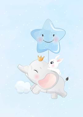 Cute Bunny and Elephant