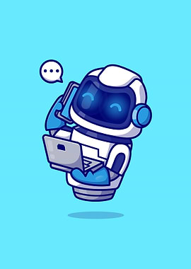 Cute robot holding phone