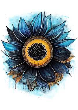 Blue Sunflower Painting