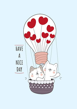 cute cats with red balloon