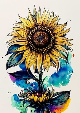 Watercolor Sunflower Art