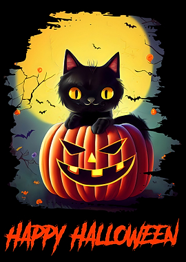 Happy Halloween black Cat