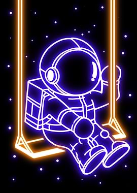 Astronaut paly swing neon