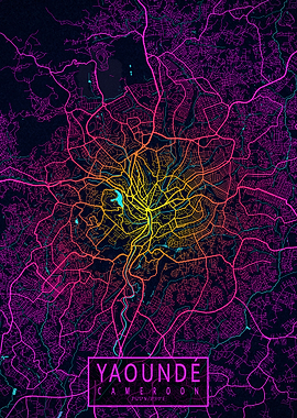 Yaounde City Map Neon