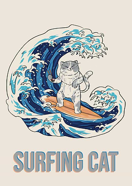 Japanese Wave Surfing Cat