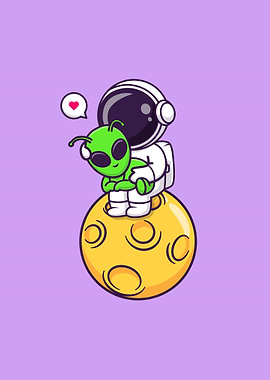 Cute astronaut hug alien