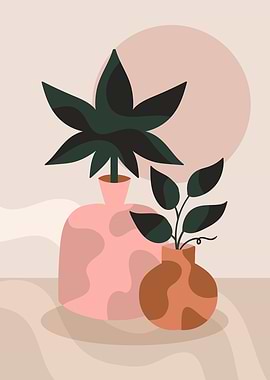 Vintage flower pot leaves