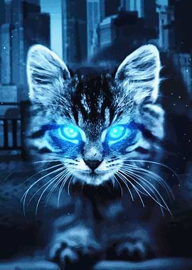 Neon Cat Blue Eyes lumino