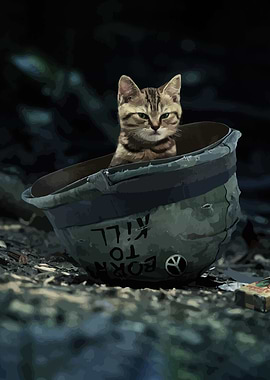 Cat helmet war Stray