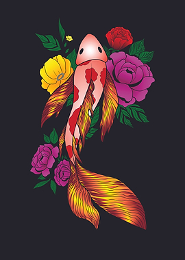 koi fish in flowers