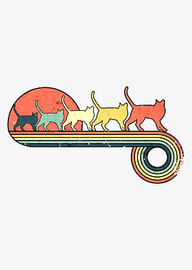 Cat Retro Vintage Sunset