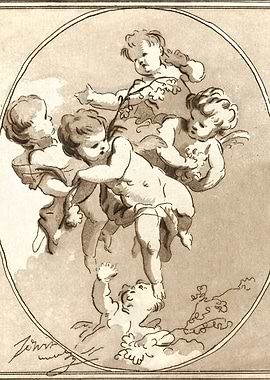 Vyij putti met bloemtakken