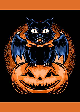 Black Cat With Pumpkin
