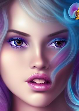 Blue hair girl with orchid