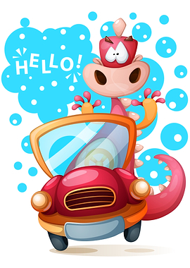 Cute Dino Riding a Car