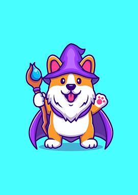 Cute corgi dog wizard