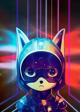 Neon Light Cat in Space