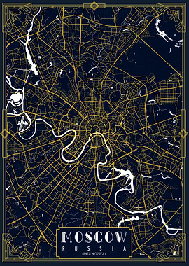 Moscow City Map Gold