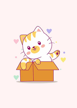 Cute cat playing with box