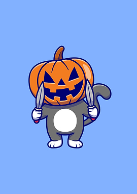 Cute cat wearing pumpkin