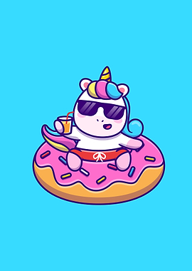 Cute unicorn swimming