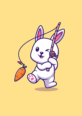 Cute rabbit fishing carrot