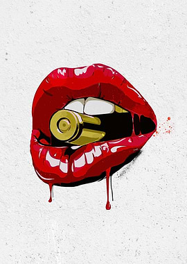 Sexy Red lips Gold Bullet